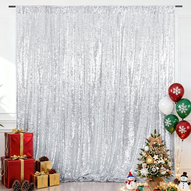 Eternal Beauty Silver Sequin Backdrop, 7x7 Ft Glitter Background Curtains for Shimmer Photography Party Wedding Birthday Back Drop Decor - Image 2